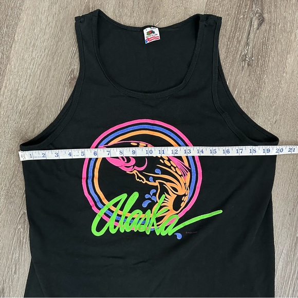 Vintage 90’s Neon Print Alaska Tourist Tank - Black Cotton Unisex Graphic Tour - Picture 7 of 10